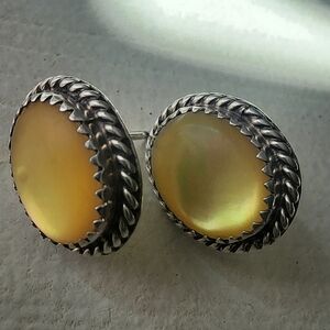 Silver and Yellow Oval Earrings. AMB Silver.